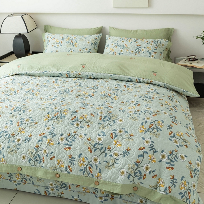 91家纺网 家纺一手货源 找家纺 优乐家纺 2025新款纯棉印花夹棉系列四件套-纽扣款 朵唯