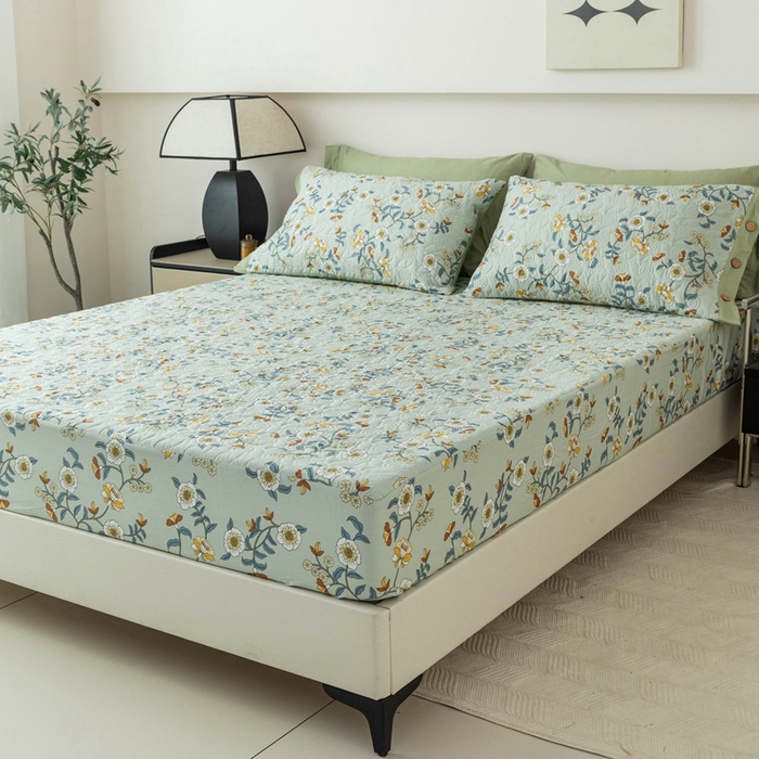 91家纺网 家纺一手货源 找家纺 优乐家纺 2025新款纯棉印花夹棉床笠三件套系列-纽扣款 朵唯