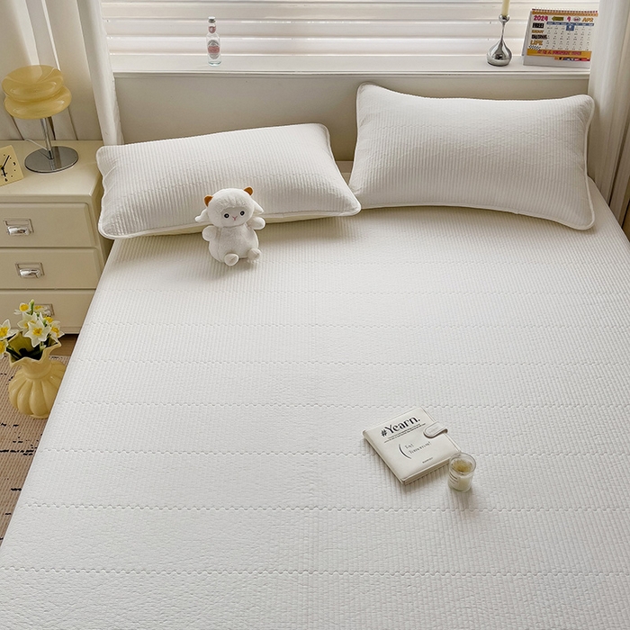 91家纺网 家纺一手货源 找家纺 羽爱家纺 2024新款双面纯色全棉水洗床盖 奶白