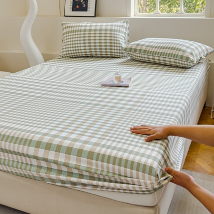 金丝鸟家纺 2024新款成人款A类老粗布床笠 绿小格