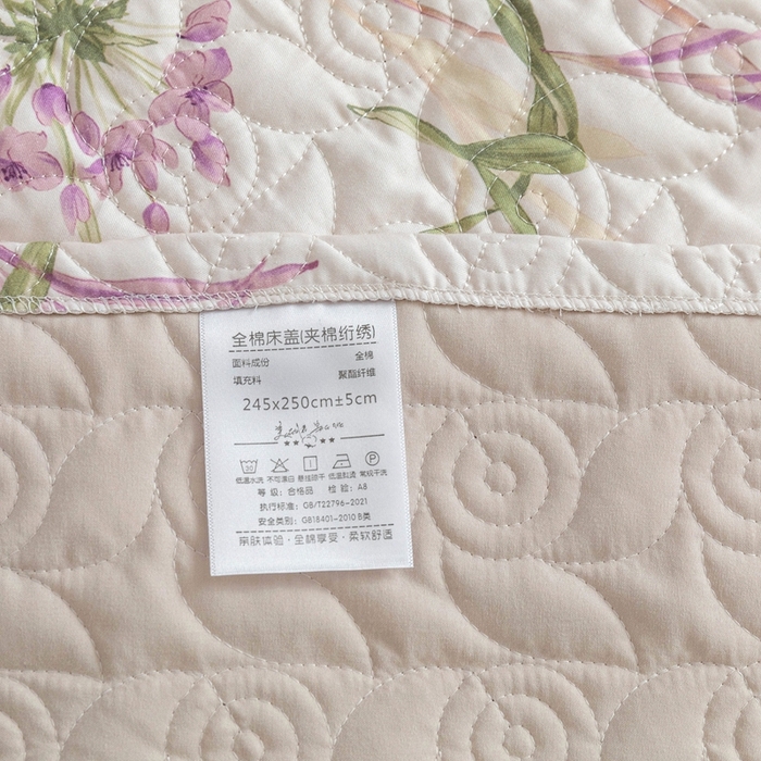 91家纺网 家纺一手货源 找家纺 优乐家纺 2025新款纯棉印花夹棉系列床盖三件套-纽扣款 迷雾