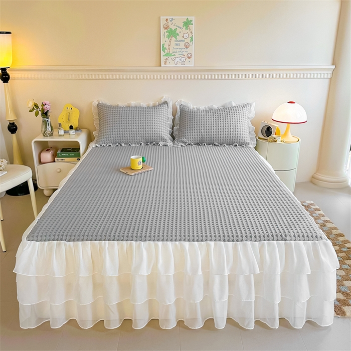 91家纺网 家纺一手货源 找家纺 屹成家纺 2024新款PE高分子冰丝凉席床裙款 菱形格-灰