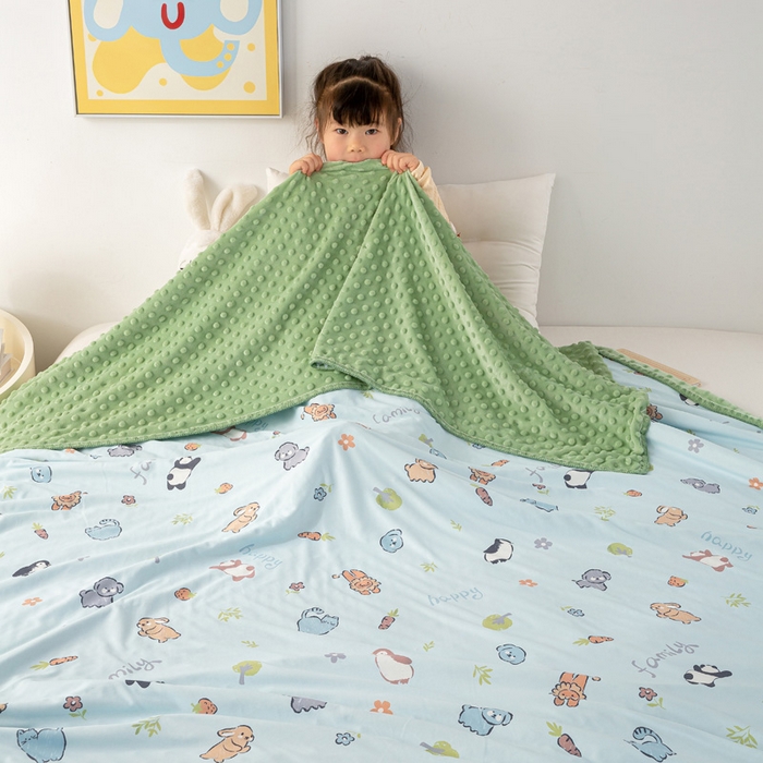 91家纺网 家纺一手货源 找家纺 柏薇 2024新款儿童凉感针织豆豆绒盖毯 宠物乐园