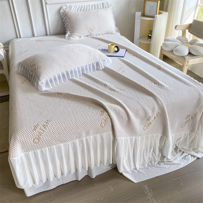 91家纺网 家纺一手货源 找家纺 叠派家纺 2024新款抗菌冰豆豆床裙款凉席-皇冠系 冰豆豆皇冠系列-床裙款 柠檬黄