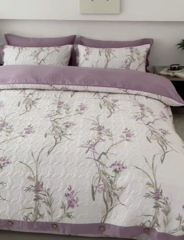 91家纺网 家纺一手货源 找家纺 优乐家纺 2025新款纯棉印花夹棉系列四件套-纽扣款 迷雾