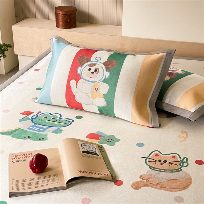 91家纺网 家纺一手货源 找家纺 圆岛家纺 2024新款900D卡通冰丝养生席 伙伴星球