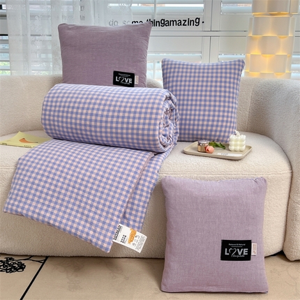 91家纺网 家纺一手货源 找家纺 翰轩家居 2024新款全棉色织水洗棉抱枕被 雅致-紫