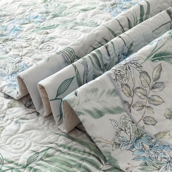 91家纺网 家纺一手货源 找家纺 优乐家纺 2025新款纯棉印花夹棉系列床盖三件套-纽扣款 早春