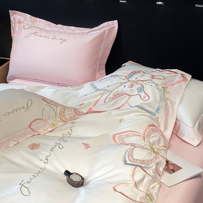 91家纺网 家纺一手货源 找家纺 星蕴家纺 2024新款喷气全工艺纯棉四件套-莉兰 莉兰白拼粉