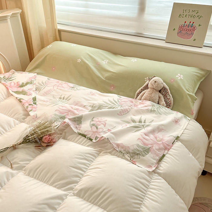 91家纺网 家纺一手货源 找家纺 绵庭家纺 2024新款全棉印花隔脏睡袋 粉朵华颂