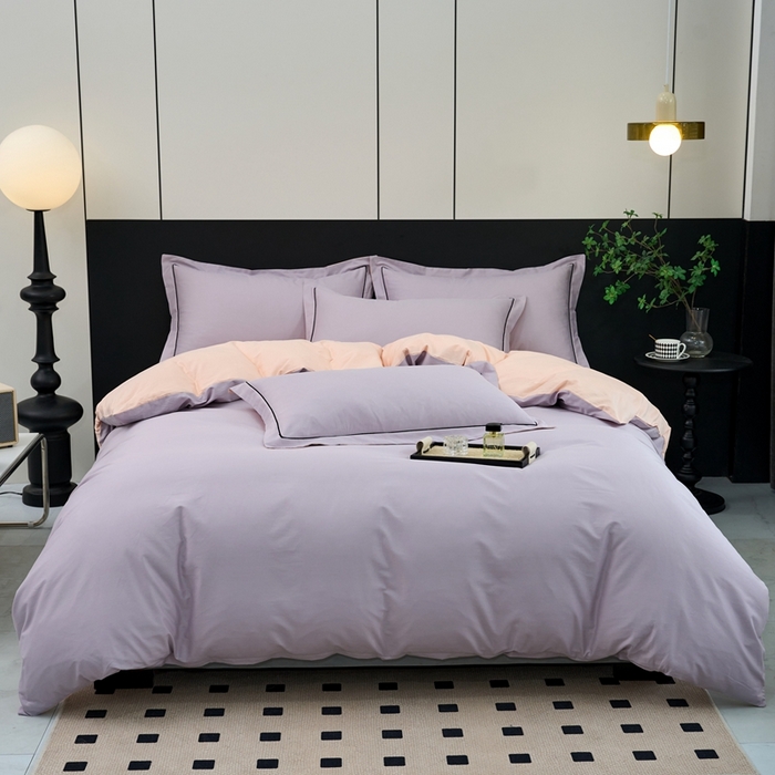 91家纺网 家纺一手货源 找家纺 三沁家居 2024新款精梳长绒棉四件套 紫玉