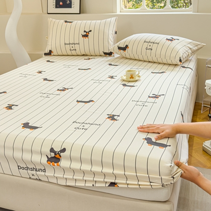 金丝鸟家纺 2024新款成人款A类老粗布床笠 条纹狗