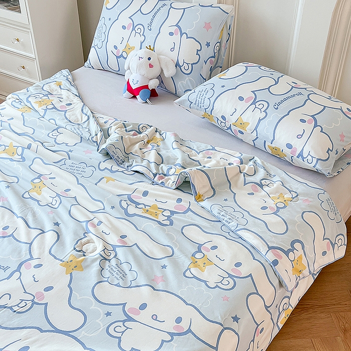 91家纺网 家纺一手货源 找家纺 天瑜家纺 2024新款三丽鸥针织夏被 五星玉桂狗蓝