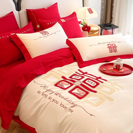 91家纺网 家纺一手货源 找家纺 （总） 2024新款长绒棉婚庆四件套系列三