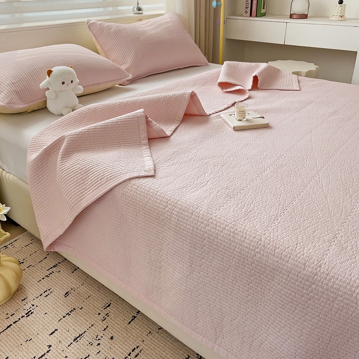 91家纺网 家纺一手货源 找家纺 羽爱家纺 2024新款双面纯色全棉水洗床盖 浅玉