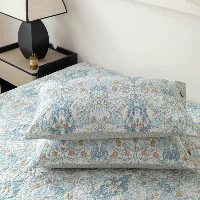 91家纺网 家纺一手货源 找家纺 优乐家纺 2025新款纯棉印花夹棉枕套系列-纽扣款 普卡拉-兰