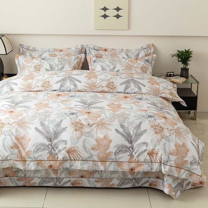 91家纺网 家纺一手货源 找家纺 优乐家纺 2025新款全棉斜纹13376单层被套夹棉床盖款四件套 春意盎然