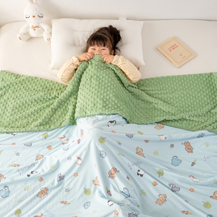 91家纺网 家纺一手货源 找家纺 柏薇 2024新款儿童凉感针织豆豆绒盖毯 宠物乐园