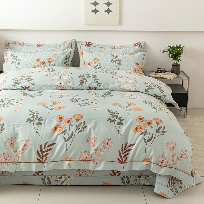 91家纺网 家纺一手货源 找家纺 优乐家纺 2025新款全棉斜纹13376单层被套夹棉床盖款四件套 南薇-兰