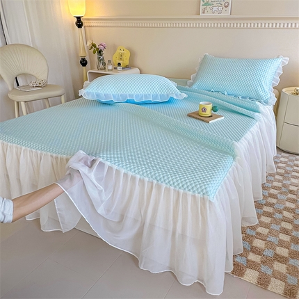 屹成家纺 2024新款凉豆豆床裙款冰丝凉席 豆豆-浅蓝色