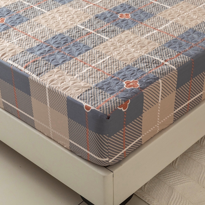 91家纺网 家纺一手货源 找家纺 优乐家纺 2025新款纯棉印花夹棉床笠三件套系列-纽扣款 博尔-咖