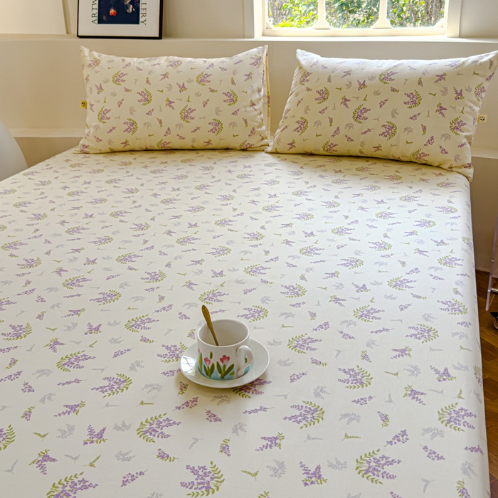 91家纺网 家纺一手货源 找家纺 金丝鸟家纺 2024新款成人款A类老粗布床笠 薰衣草