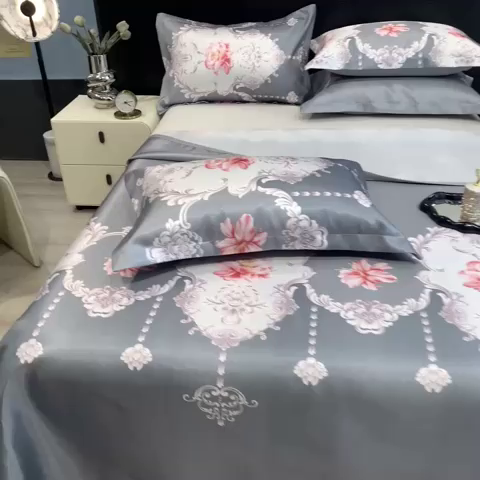 91家纺网 家纺一手货源 找家纺 柏薇 2024新款冰丝床单款凉席三件套 初夏