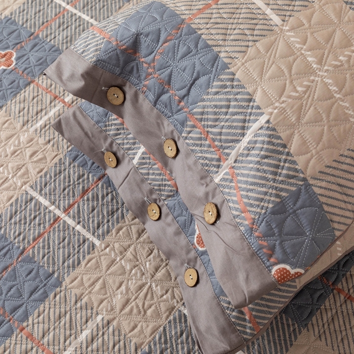 91家纺网 家纺一手货源 找家纺 优乐家纺 2025新款纯棉印花夹棉枕套系列-纽扣款 博尔-咖