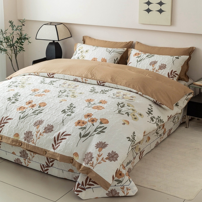 91家纺网 家纺一手货源 找家纺 优乐家纺 2025新款纯棉印花夹棉系列四件套-纽扣款 南薇