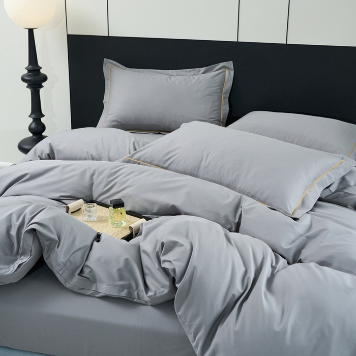 91家纺网 家纺一手货源 找家纺 三沁家居 2024新款精梳长绒棉四件套 高级灰