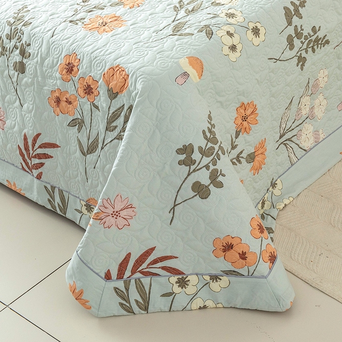 91家纺网 家纺一手货源 找家纺 优乐家纺 2025新款全棉斜纹13376宽边枕套床盖三件套 南薇-兰