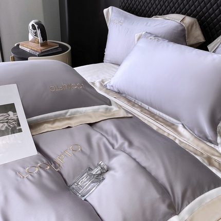 优悦生活馆 宽边拼角冰丝刺绣四件套-仰望 仰望-紫