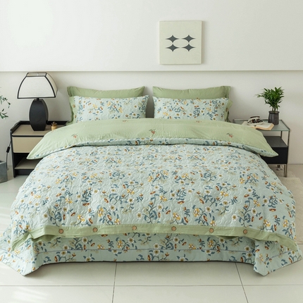 91家纺网 家纺一手货源 找家纺 优乐家纺 2025新款纯棉印花夹棉系列四件套-纽扣款 朵唯