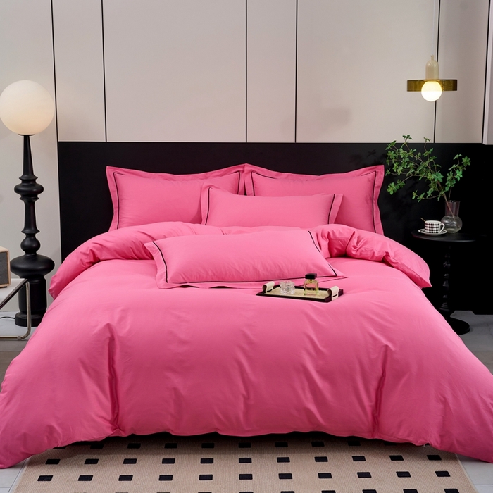 91家纺网 家纺一手货源 找家纺 三沁家居 2024新款精梳长绒棉四件套 树莓红