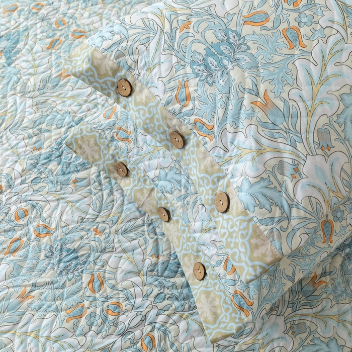 91家纺网 家纺一手货源 找家纺 优乐家纺 2025新款纯棉印花夹棉枕套系列-纽扣款 普卡拉-兰