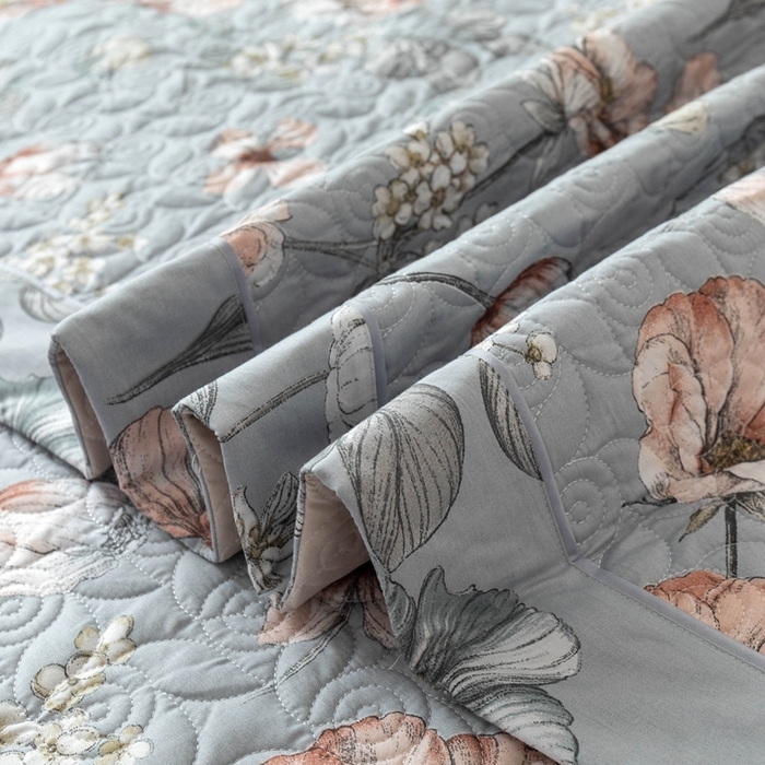 91家纺网 家纺一手货源 找家纺 优乐家纺 2025新款纯棉印花夹棉系列床盖三件套-纽扣款 蔚然花