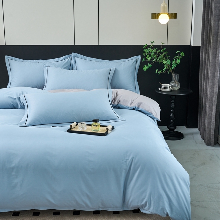 91家纺网 家纺一手货源 找家纺 三沁家居 2024新款精梳长绒棉四件套 蓝灰