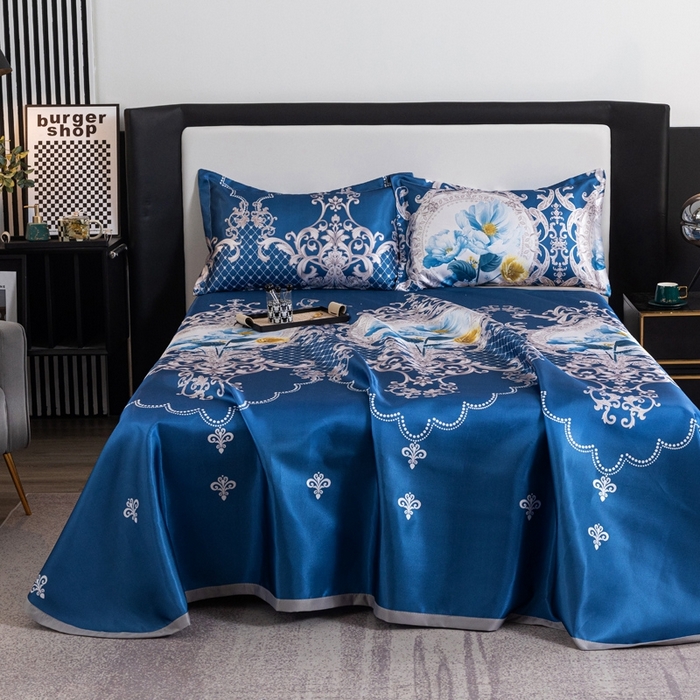 91家纺网 家纺一手货源 找家纺 柏薇 2024新款冰丝床单款凉席三件套 繁花似锦