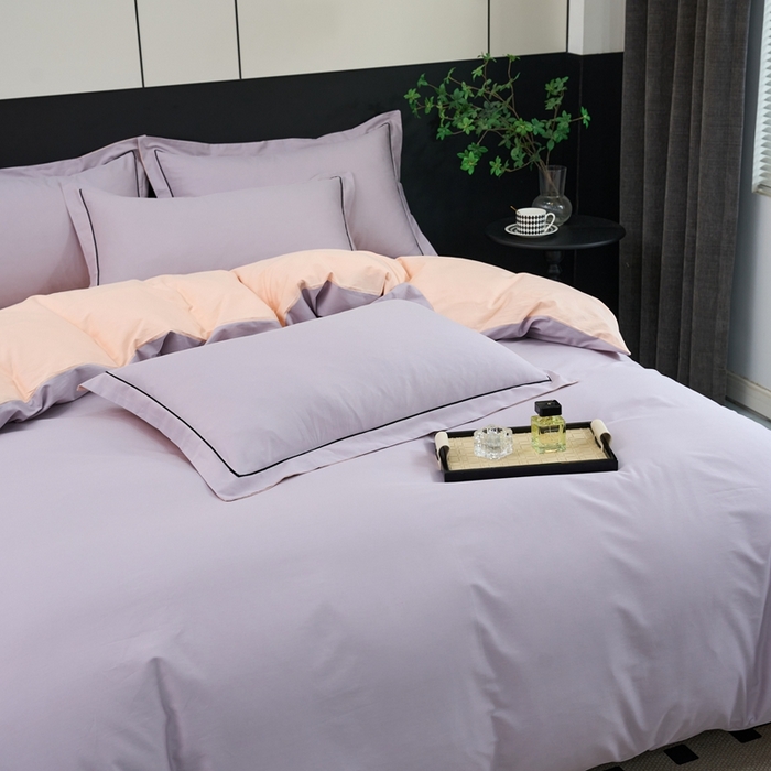 91家纺网 家纺一手货源 找家纺 三沁家居 2024新款精梳长绒棉四件套 紫玉