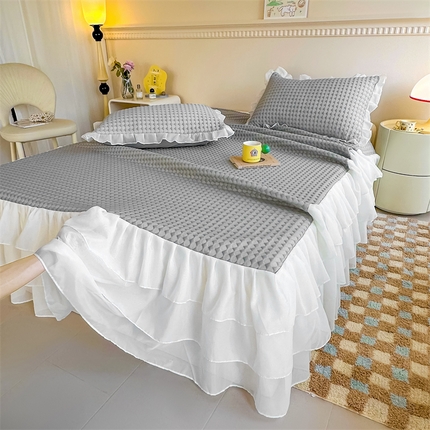 屹成家纺 2024新款PE高分子冰丝凉席床裙款 菱形格-灰