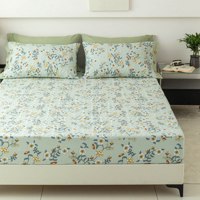 91家纺网 家纺一手货源 找家纺 优乐家纺 2025新款纯棉印花夹棉床笠三件套系列-纽扣款 朵唯