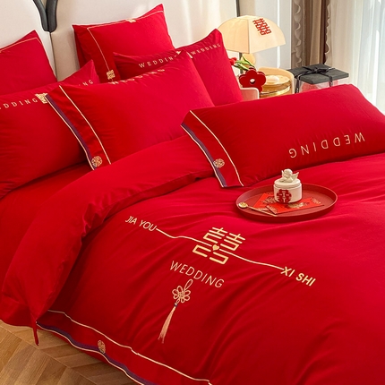 91家纺网 家纺一手货源 找家纺 （总） 2024新款长绒棉婚庆四件套系列三