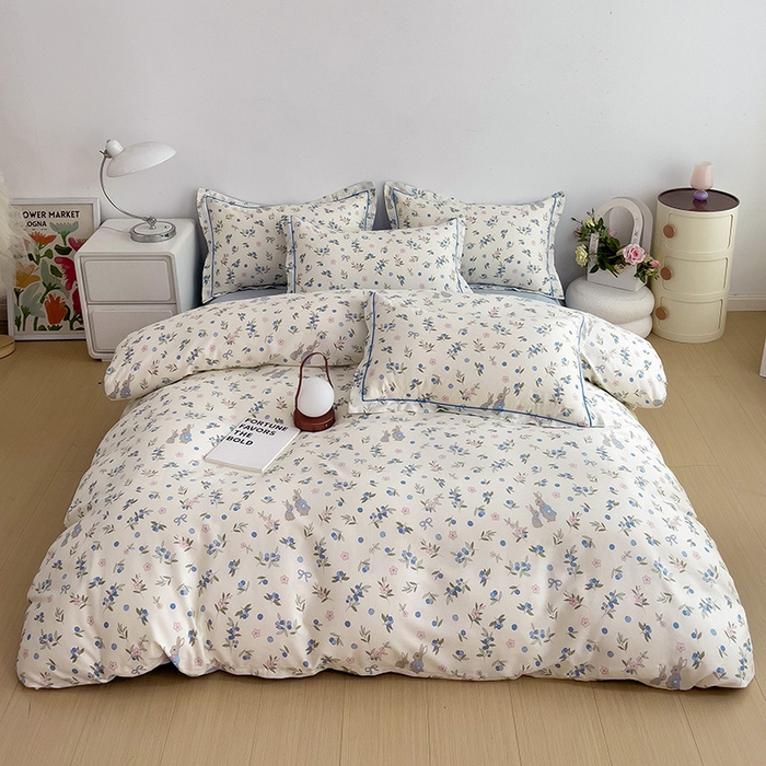 91家纺网 家纺一手货源 找家纺 乐童 2024新款直播爆款13070纯棉印花吊边款一字绣四件套 第五波 告白兔