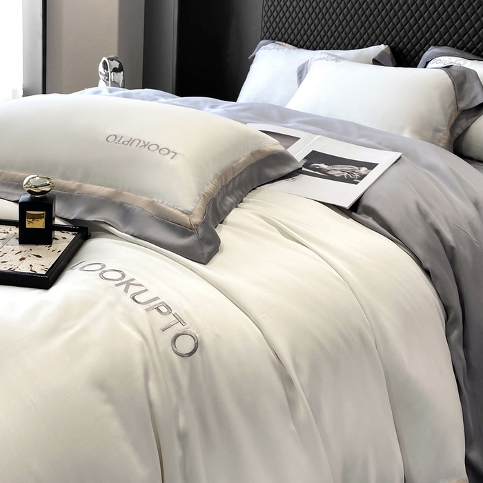 91家纺网 家纺一手货源 找家纺 （总）优悦生活馆 宽边拼角冰丝刺绣四件套-仰望