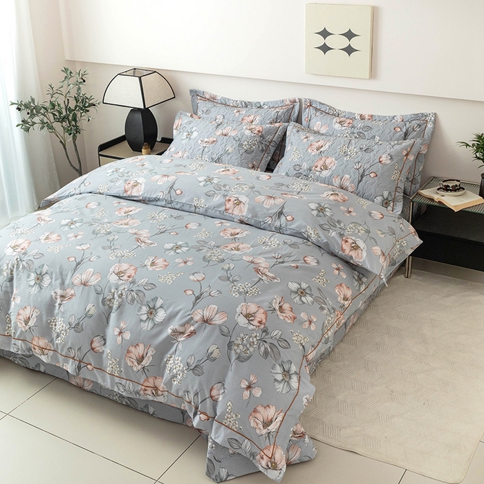 91家纺网 家纺一手货源 找家纺 优乐家纺 2025新款全棉斜纹13376单层被套夹棉床盖款四件套 蔚然花