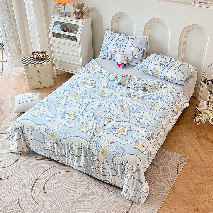 91家纺网 家纺一手货源 找家纺 天瑜家纺 2024新款三丽鸥针织夏被 五星玉桂狗蓝