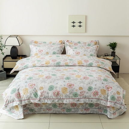 优乐家纺 2025新款全棉斜纹13376单层被套夹棉床盖款四件套 安琪-黄