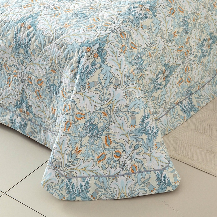 91家纺网 家纺一手货源 找家纺 优乐家纺 2025新款全棉斜纹13376宽边枕套床盖三件套 普卡拉-兰