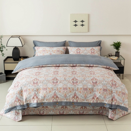 优乐家纺 2025新款纯棉印花夹棉系列四件套-纽扣款 普卡拉-红