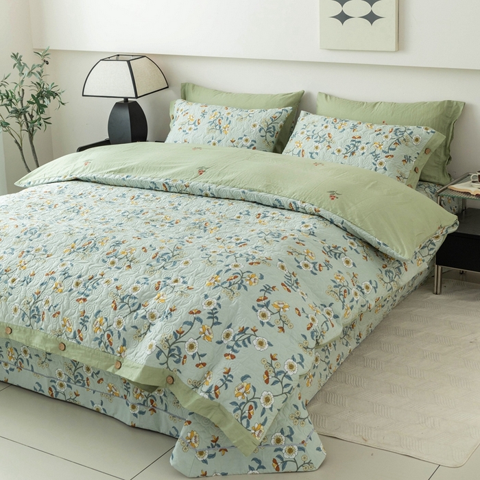 91家纺网 家纺一手货源 找家纺 优乐家纺 2025新款纯棉印花夹棉系列四件套-纽扣款 朵唯